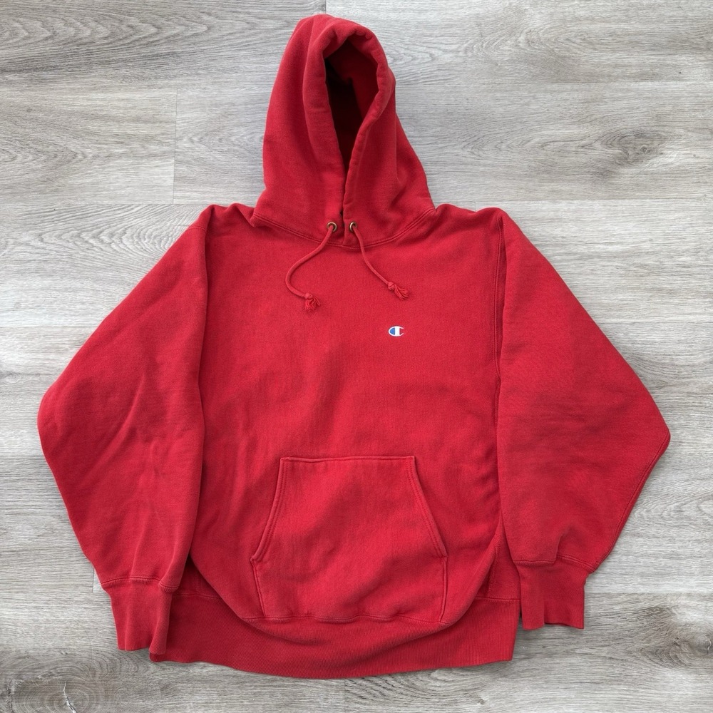 Vintage Champion Reverse Weave Warmup 80s Faded Red USA Made Hoodie Large